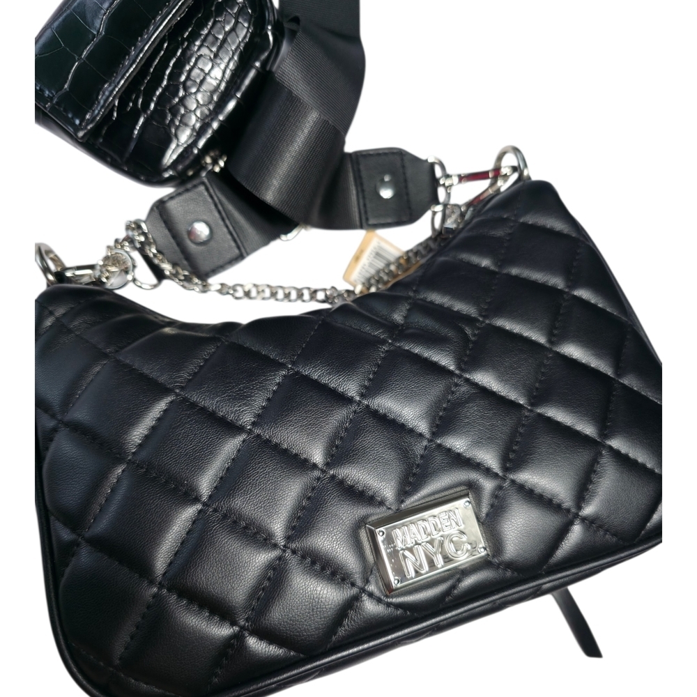 Madden NYC Quilted Black Crossbody Bag NWT Double Pocket Adjustable Strap - Picture 7 of 7